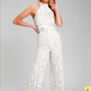 Lulu’s Britney White Lace Halter Jumpsuit